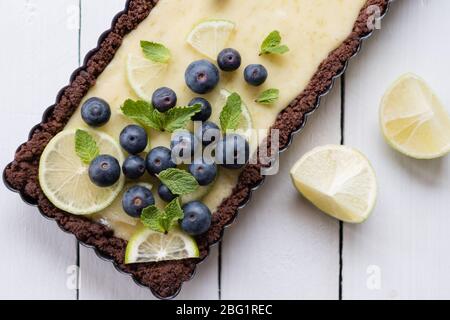 Close up of blueberries on a lime pie Stock Photo