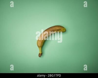 Over ripe bananas isolated on green background. Stock Photo