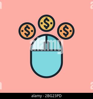 Pay per click, digital marketing concept. Flat design linear style banner. Usage for e-mail newsletters, headers, blog posts, print and more. Vector Stock Vector