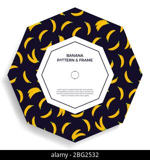 Abstract shape postcard with seamless banana patterns. Vector frame banner with yellow fruit bananas. Summer illustration with an empty space for text Stock Vector