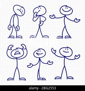 Simple hand drawn stick figures set vector. Figure stick drawing sketch character illustration Stock Vector