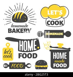 Retro cooking badges - home made food emblems set. Vector illustration Stock Vector