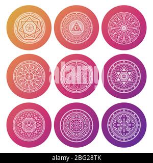Set of white occult, mystic, spiritual, esoteric bright vector icons illustration Stock Vector