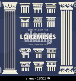 Classic ancient columns and architecture elements set. Vector classical ...