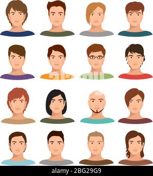 Cartoon handsome young guy portraits with beard or without vector ...