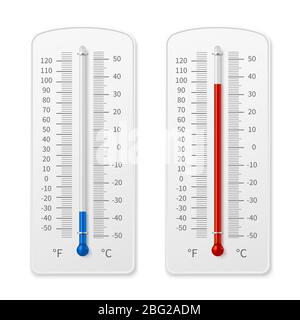 Meteorology indoor thermometer realistic vector illustration isolated. Temperature scale instrument, thermometer for weather Stock Vector