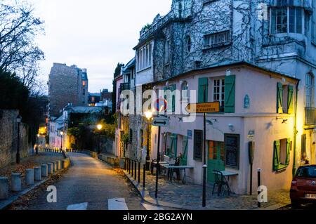 Montmartre in Paris and bistro of La Maison Rose, France. Stock Photo