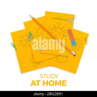 School quarantine during the coronavirus epidemic. Home training in the wake of the Covid-19 pandemic in the world. Vector illustration with a protect Stock Vector