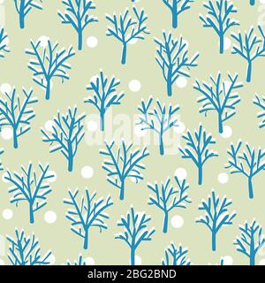 winter trees and snow seamless vector pattern Stock Vector