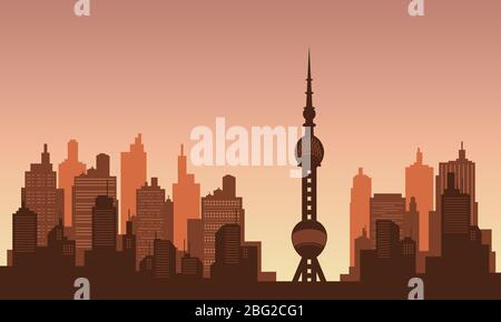 Background in the downtown with afternoon sky. Urban collection Stock Vector