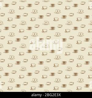 Flat coffee cup and mug seamless pattern for cafe, shop, markets. Vector illustration Stock Vector