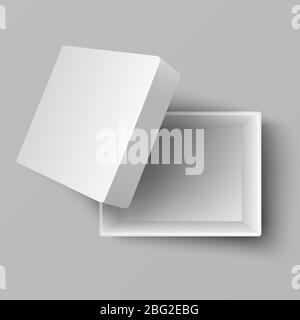 Blank white open cardboard gift box top view 3d vector illustration. Box package cardboard for gift top view Stock Vector