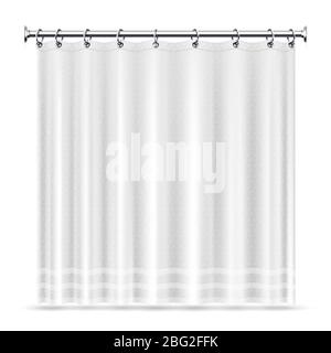 Realistic shower curtains vector template for bathroom interior. Curtain for bathroom and shower interior illustration Stock Vector