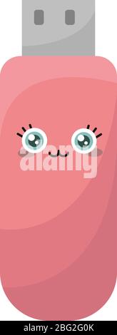 Pink usb flash, illustration, vector on white background Stock Vector