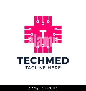 Digital Medical, Cross Plus letter t logotype Icon. Healthcare Logo Ideas. Inspiration Logo Design. Template Stock Vector