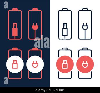 battery charger by electric plug vector icon on white background Stock Vector