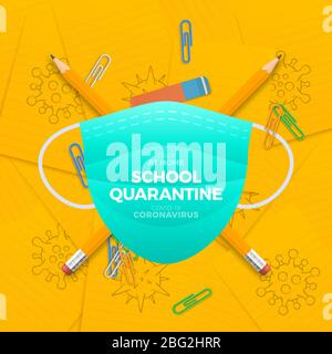 School quarantine during the coronavirus epidemic. Home training in the wake of the Covid-19 pandemic in the world. Vector illustration with a protect Stock Vector