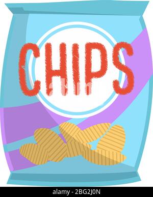 Chips in bag, illustration, vector on white background Stock Vector