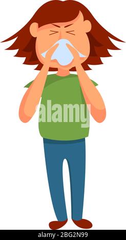 Man sneezing, illustration, vector on white background Stock Vector