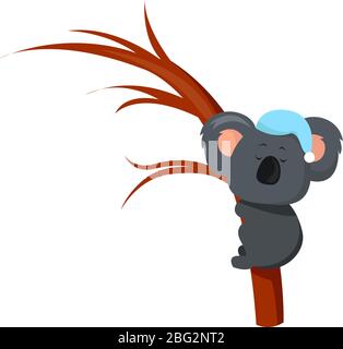 Sleeping koala on tree, illustration, vector on white background Stock Vector