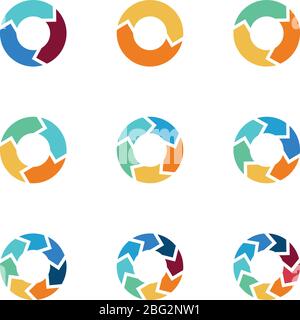 Circle arrows vector elements for process infographics with steps. Process update rotate turn of set illustration Stock Vector