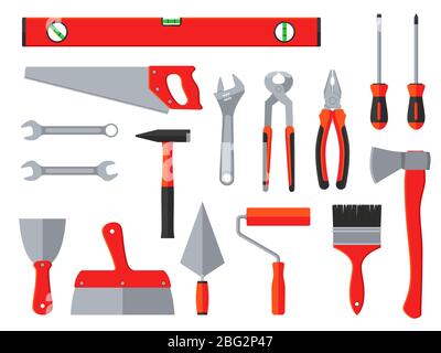 Repair and construction vector tools. Household toolbox. Equipment instrument for construction and household work, wrench, hammer and plier illustrati Stock Vector