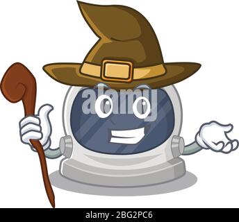 Astronaut helmet sneaky and tricky witch cartoon character Stock Vector