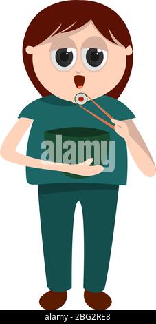 Man eating sushi, illustration, vector on white background Stock Vector