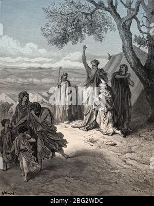 Noah Curses Ham and Canaan, Old Testament, woodcut by Gustave Doré Stock Photo