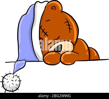 Sleeping bear with hat, illustration, vector on white background Stock Vector