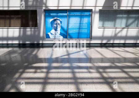 The main entrance hall of the completed NHS Louisa Jordan hospital, built at the SEC Centre in Glasgow, to care for coronavirus patients. Stock Photo