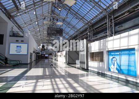 The main entrance hall of the completed NHS Louisa Jordan hospital, built at the SEC Centre in Glasgow, to care for coronavirus patients. Stock Photo