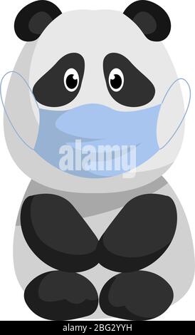 Panda with medical mask, illustration, vector on white background Stock Vector