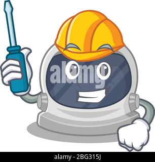 cartoon character of astronaut helmet worked as an automotive Stock Vector