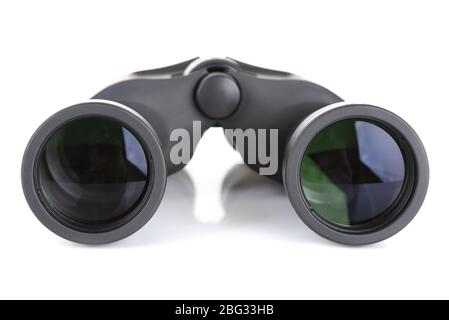 Black modern binoculars isolated on white Stock Photo