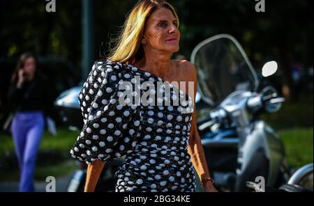 MILAN, Italy- September 20 2019: Anna Dello Russo on the street during the Milan Fashion Week. Stock Photo