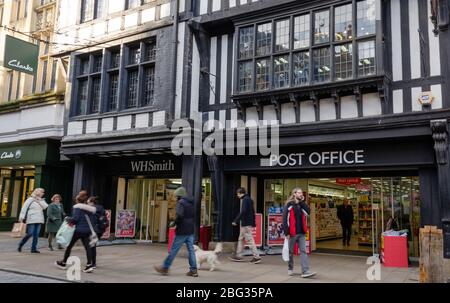Chester, UK: Mar 1, 2020: The W H Smith stationary and book shop on Foregate Street incorporates a post office. Stock Photo