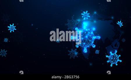 Abstract 3D of Coronavirus background. Coronavirus outbreak and influenza background. Virus Covid 19-nCoV. Novel coronavirus. Low poly vector. Stock Vector