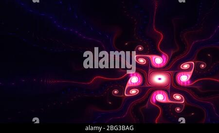 Abstract fractal art with blue and red purple glow on a dark black background. Beautiful fractal illustration for creative graphic design Stock Photo