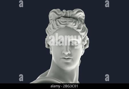 Greek Apollo Head. White plaster ancient God statue. Isolated 3d illustration Stock Photo