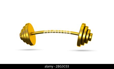 Golden barbell for muscle building in gym 3d illustration isolated on white background Stock Photo