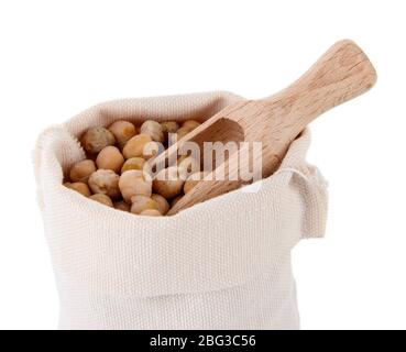 Peanuts in sack isolated on white Stock Photo