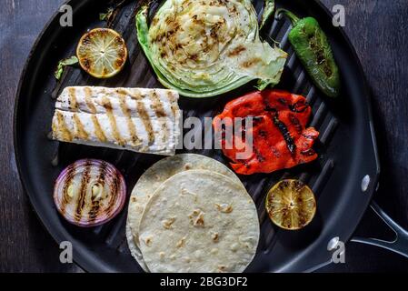 Grilled fish tacos. Indoor grill. Stock Photo