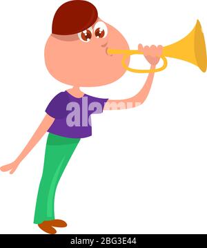 Man with trumpet, illustration, vector on white background Stock Vector