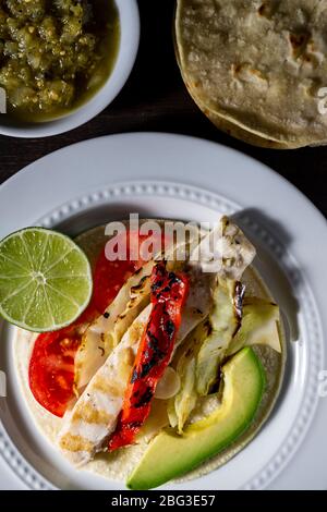 Grilled mahi fish tacos. Stock Photo