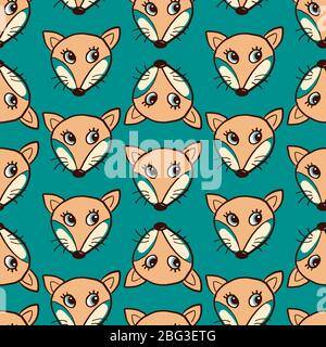 Fox head pattern, illustration, vector on white background Stock Vector