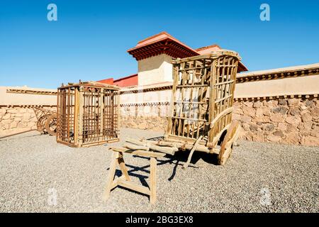 Ouarzazate,  Morocco - March 18, 2020: Original wooden cages props from Gladiator movie shot in Cinema Atlas Studios, Morocco. Stock Photo