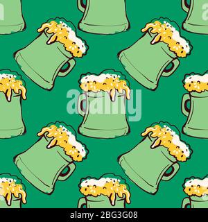 Beer in glass pattern, illustration, vector on white background Stock Vector