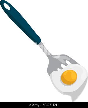 Fried egg on spatula, illustration, vector on white background Stock Vector
