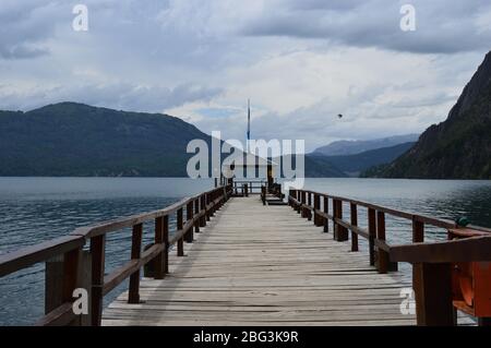A Deserted Jetty on a Patagonian Lake Stock Photo